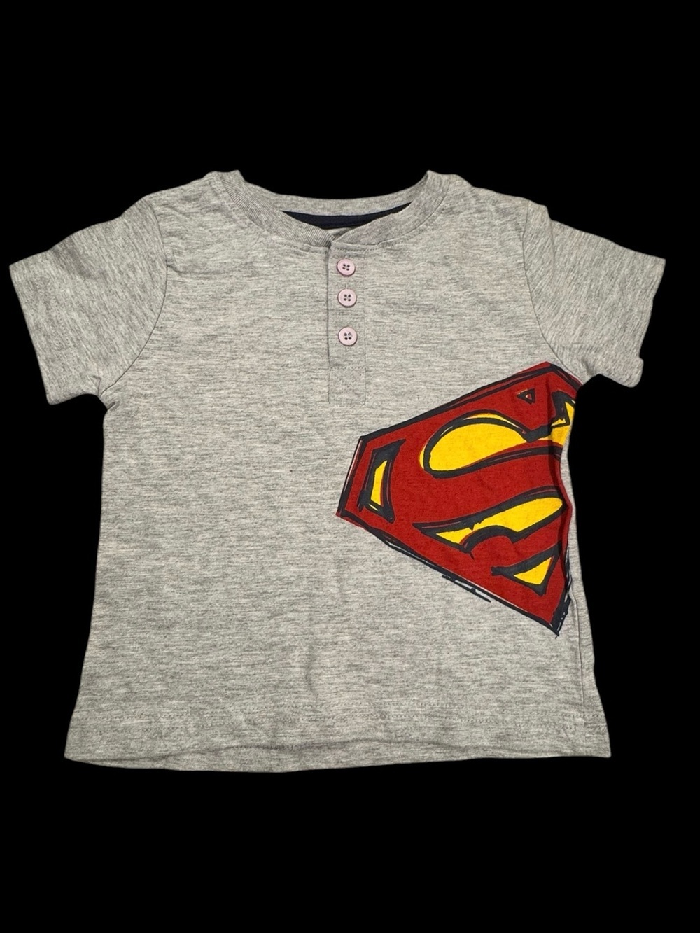 DC Gray Short Sleeve Tee with Red and Yellow Superman Logo